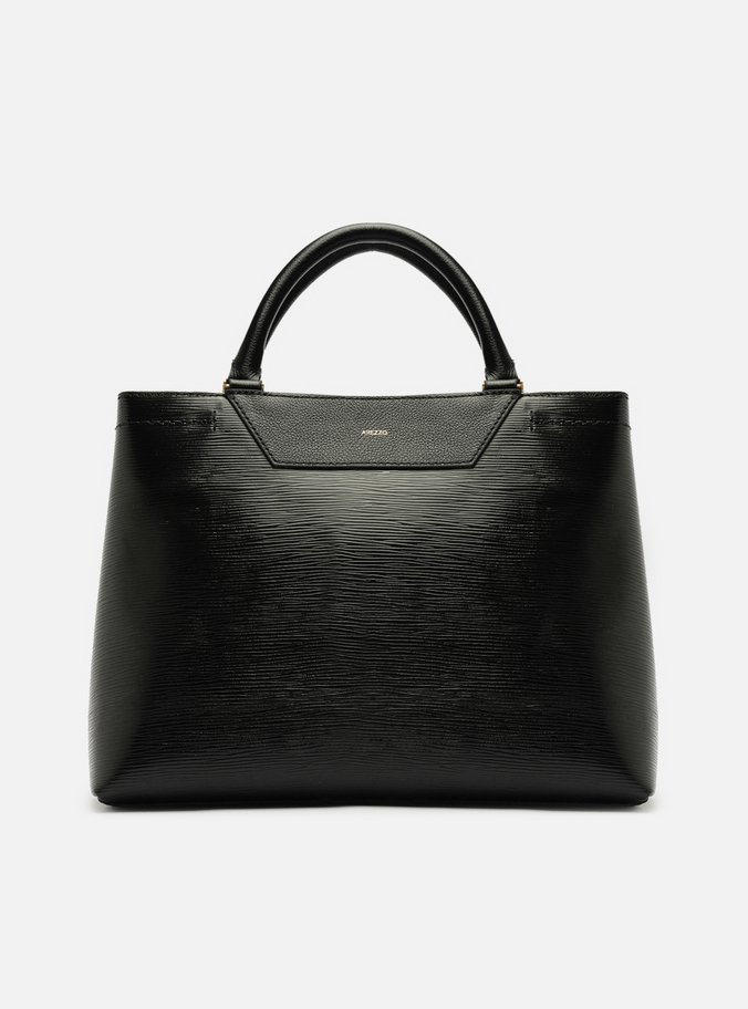 Bolsa Tote Preta Couro Textura Grande