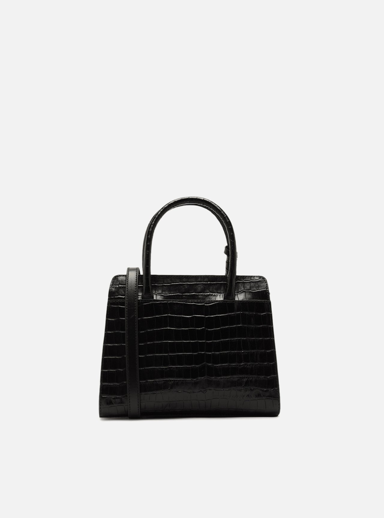 Bolsa Tote Preta Couro Pequena Croco — foto 3