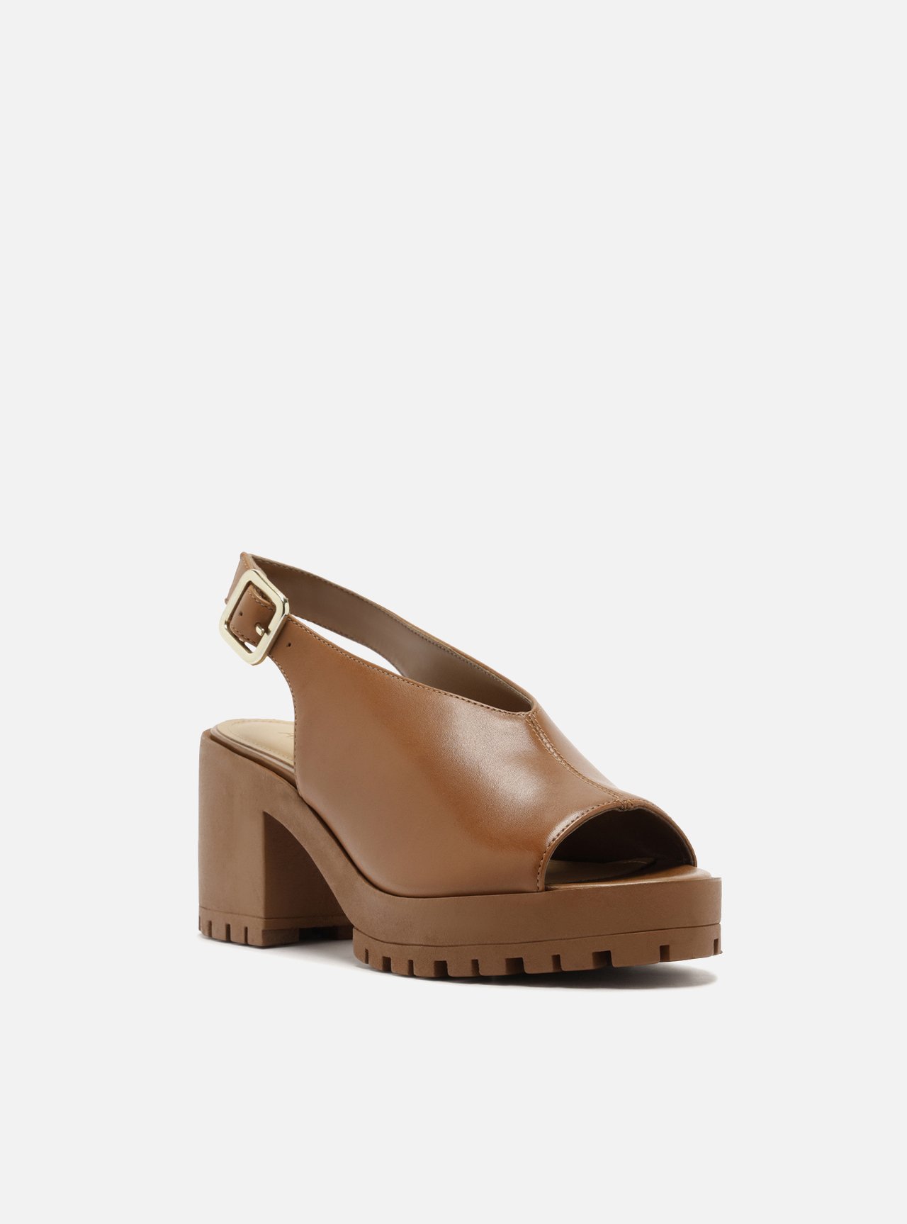 Sandália Marrom Couro Salto Tratorado Slingback — foto 2