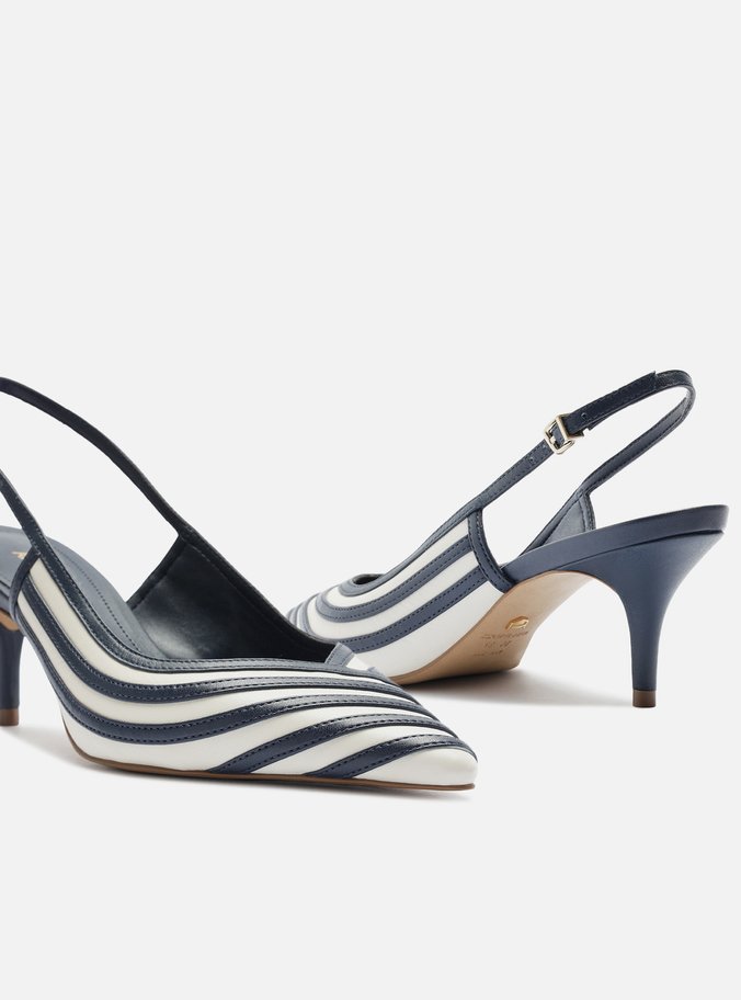 Scarpin Azul Bicolor Salto Kitten Slingback