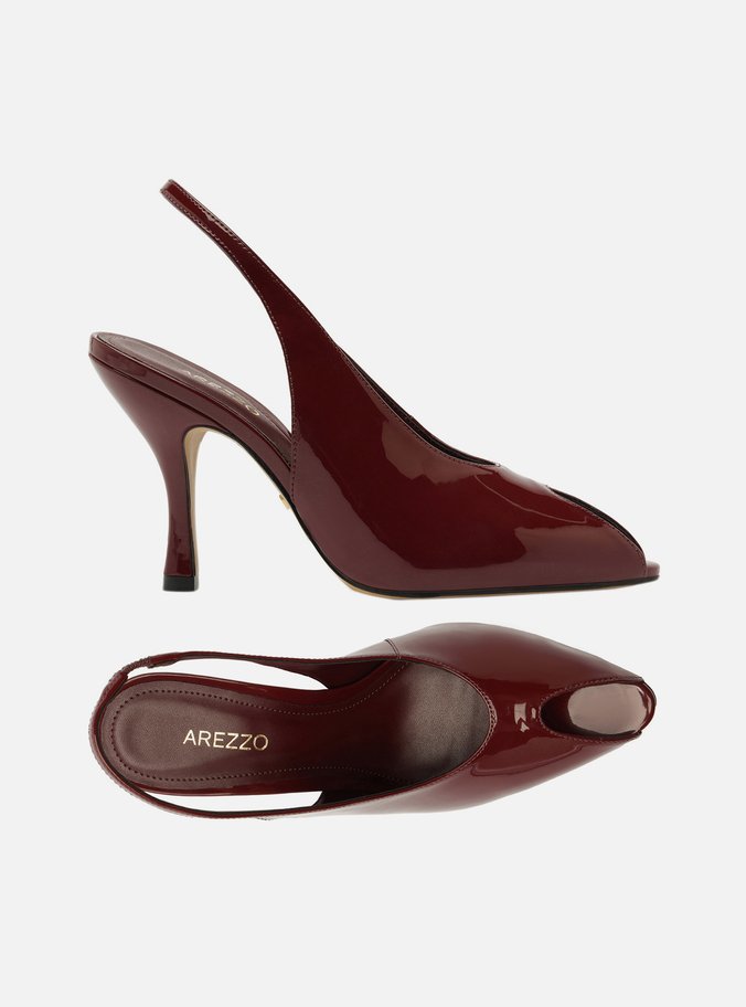 Peep Toe Vinho Verniz Salto Alto Slingback