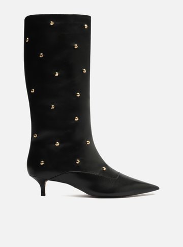 Bota Preta Couro Cano Médio Studs
