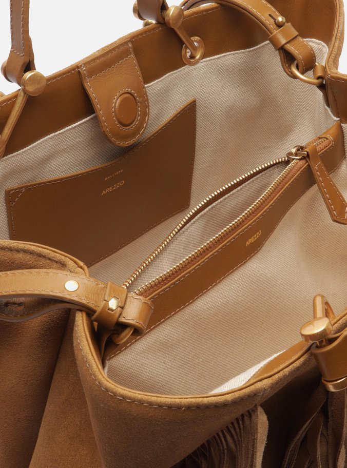 Bolsa Tote Marrom Suede Grande Franjas