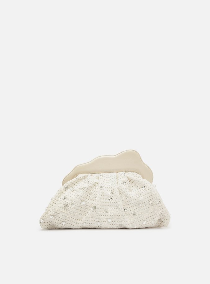 Clutch Off-White Tecido Média Pedrarias