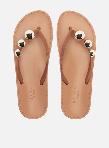 Arezzo — Chinelo de Dedo Marrom Metais Brizza