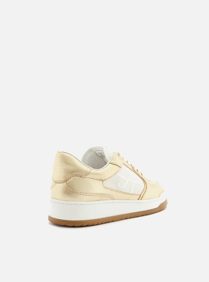 Tênis Branco Couro A Bordado Street Dourado