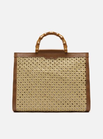 Bolsa Shopping Marrom Couro Palha Isla Grande