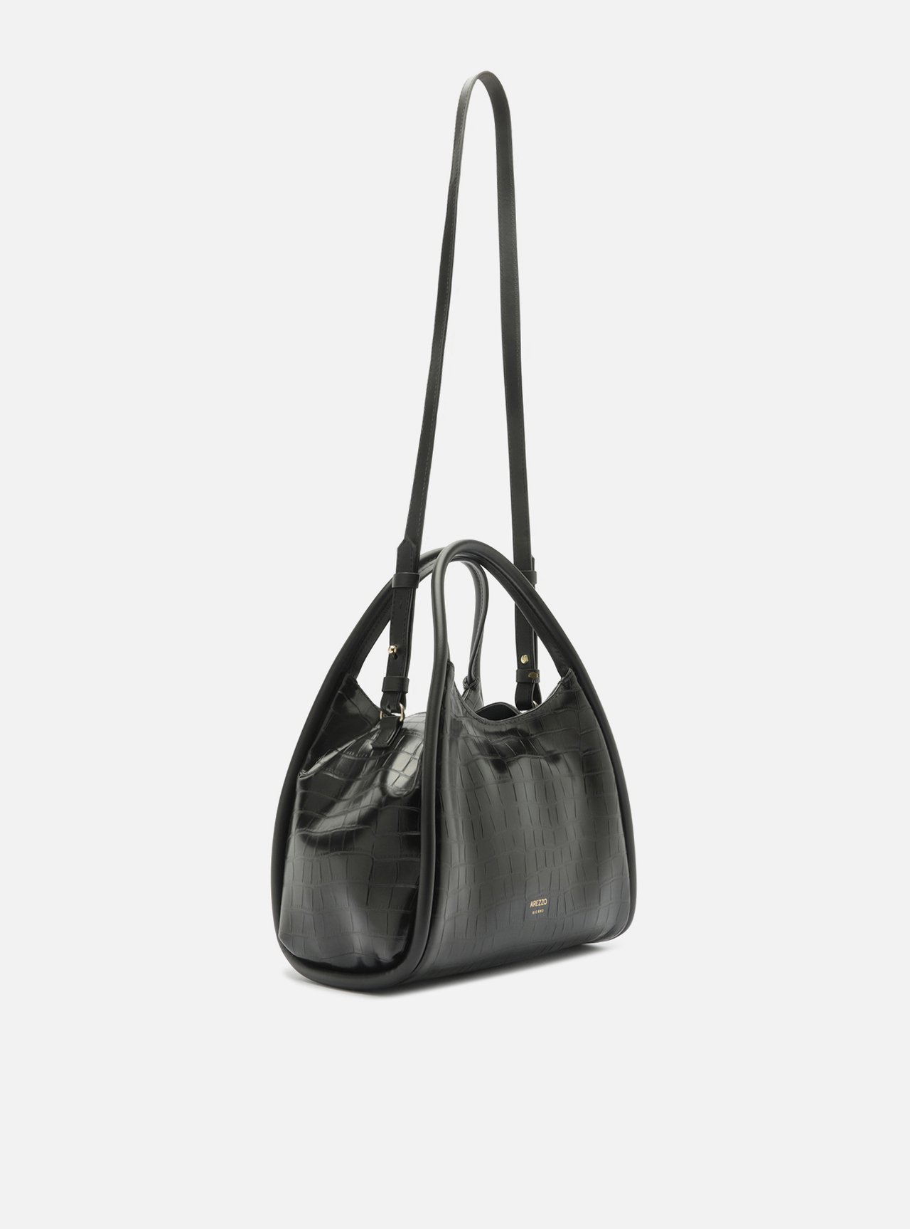 Bolsa Tiracolo Preta Média Croco — foto 2