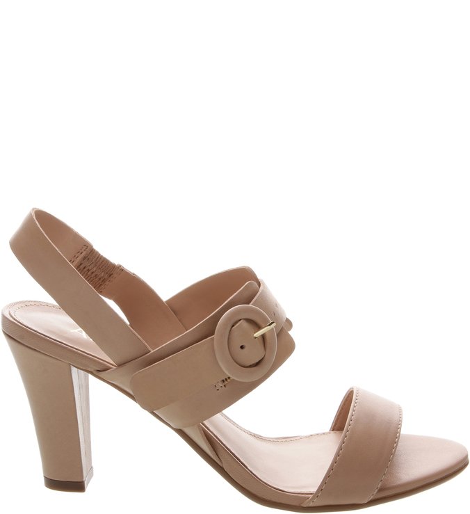 Sandália Couro Salto Cone Médio Pale Beige