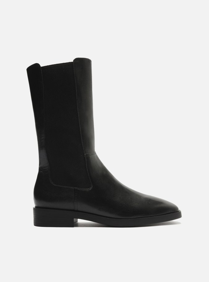 Bota Preto Couro Cano Médio Elástico Montaria