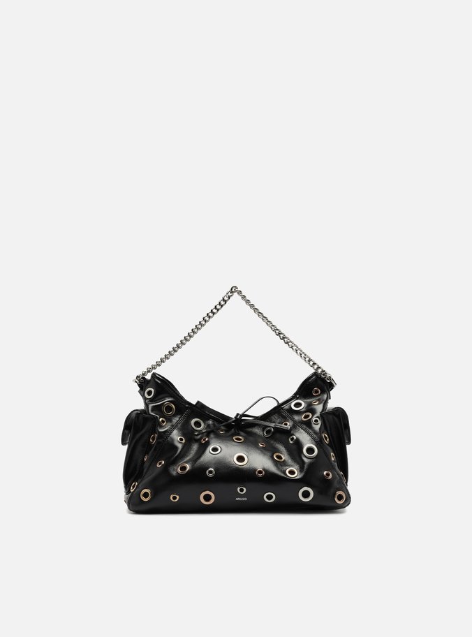 Bolsa Tiracolo Preta Couro Pequena Ilhoses