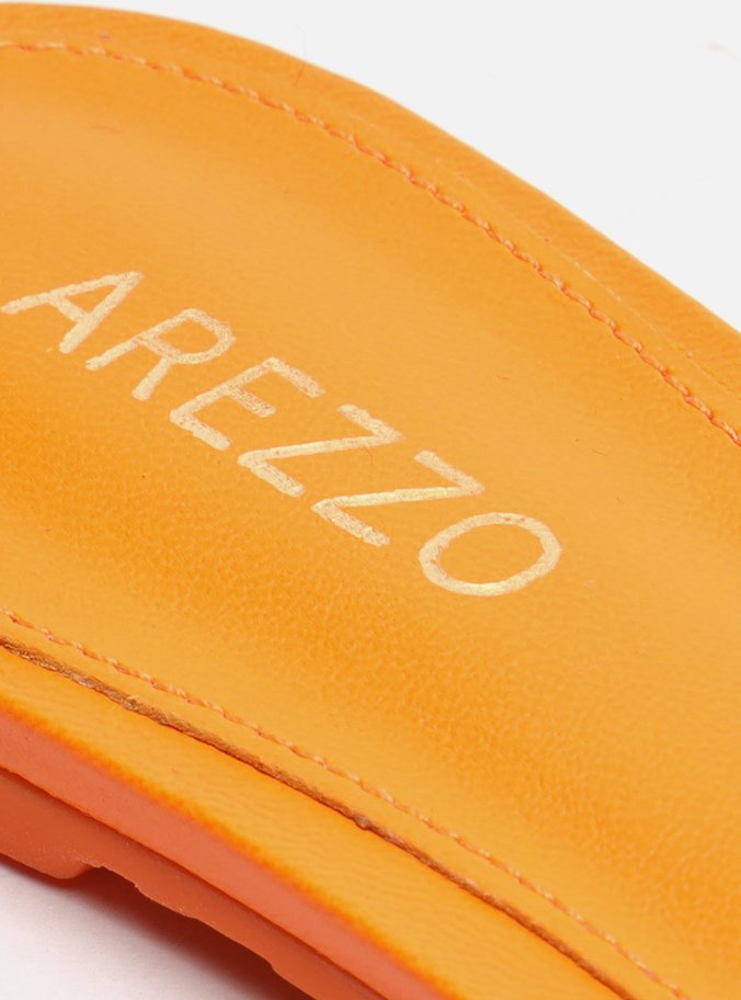 Rasteira Laranja Couro Flat Aplicações