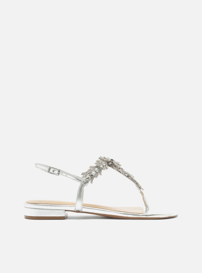 Sandália Rasteira Prata Slim Pedrarias Glam