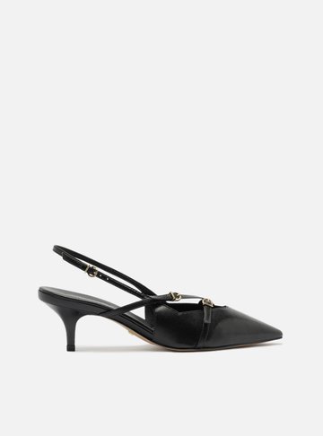 Scarpin Preto Couro Salto Médio Slingback Amélia