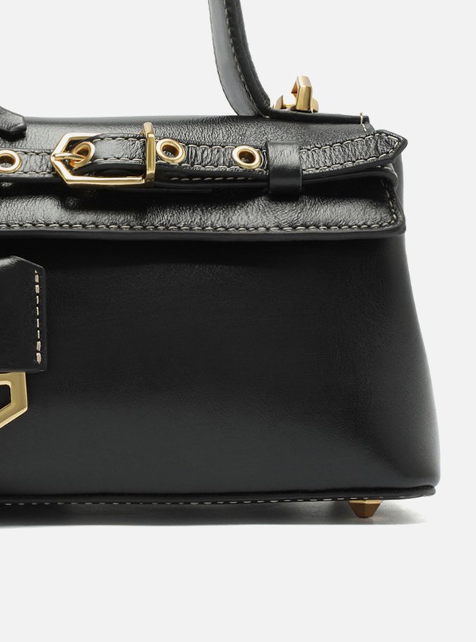 Tiracolo Preta Couro Pequena Bag Charm Victória