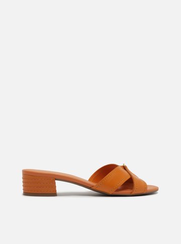 Sandália Laranja Couro Salto Blobo