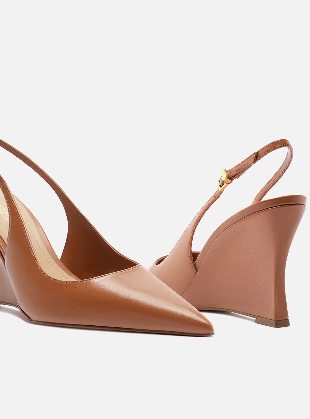 Scarpin Caramelo Couro Salto Alto Anabela Slingback — foto 4