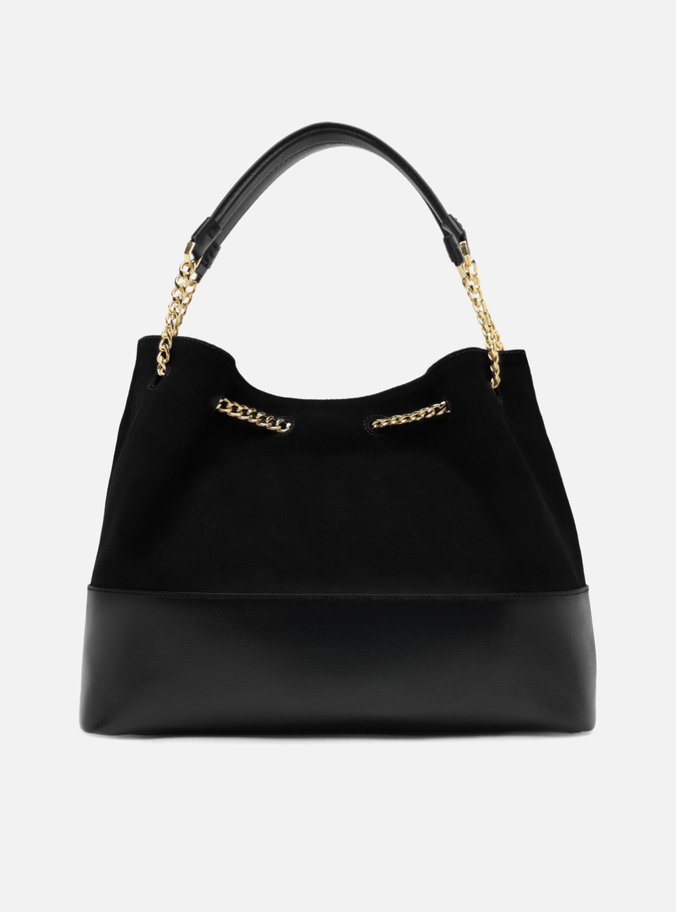 Bolsa Bucket Preta Couro Acamurçado Grande