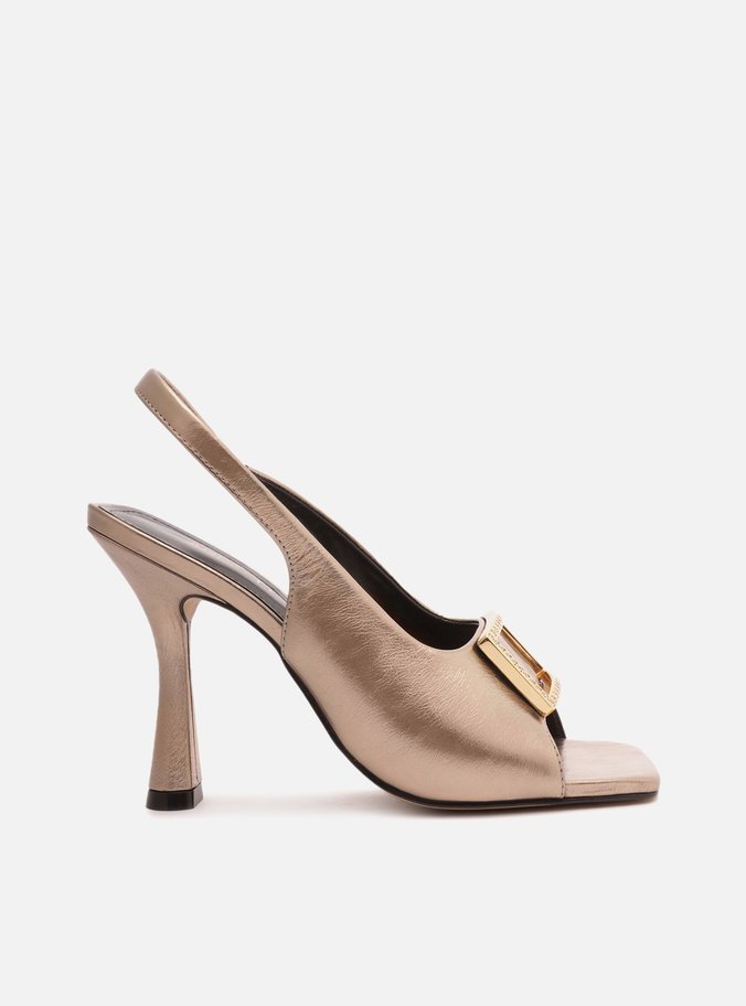 Sandália Dourada Couro Salto Fino Slingback Gigi