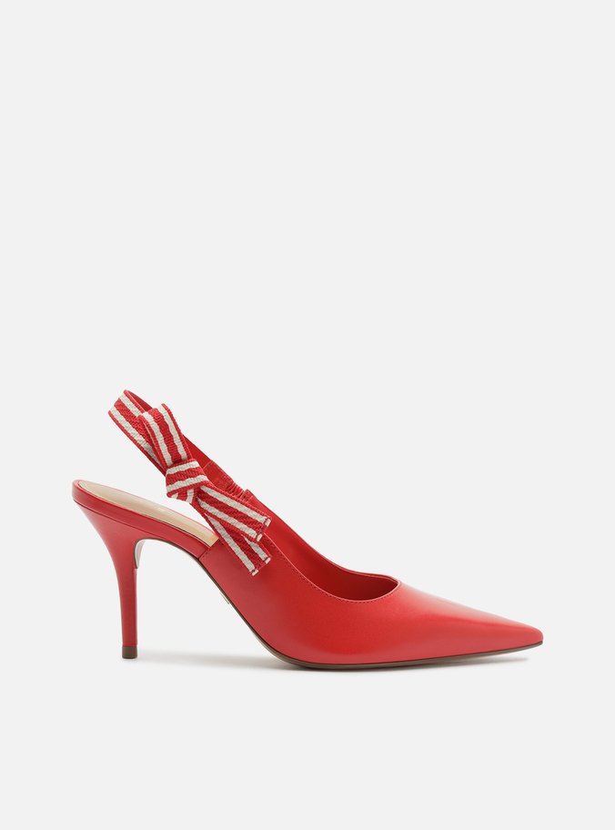 Scarpin Vermelho Couro Salto Fino Laço Slingback