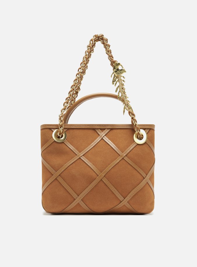 Bolsa Tiracolo Marrom Camurcina Pequena Metal