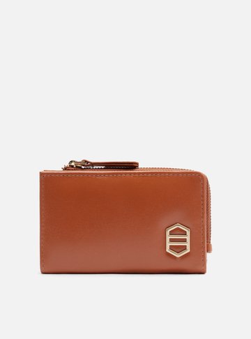 Carteira Terracota Couro Grande Metal Zíper Lateral