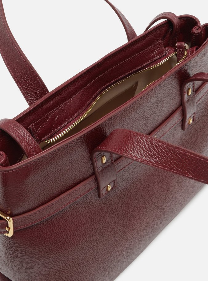 Bolsa Tote Vermelha Couro Grande Fivelas