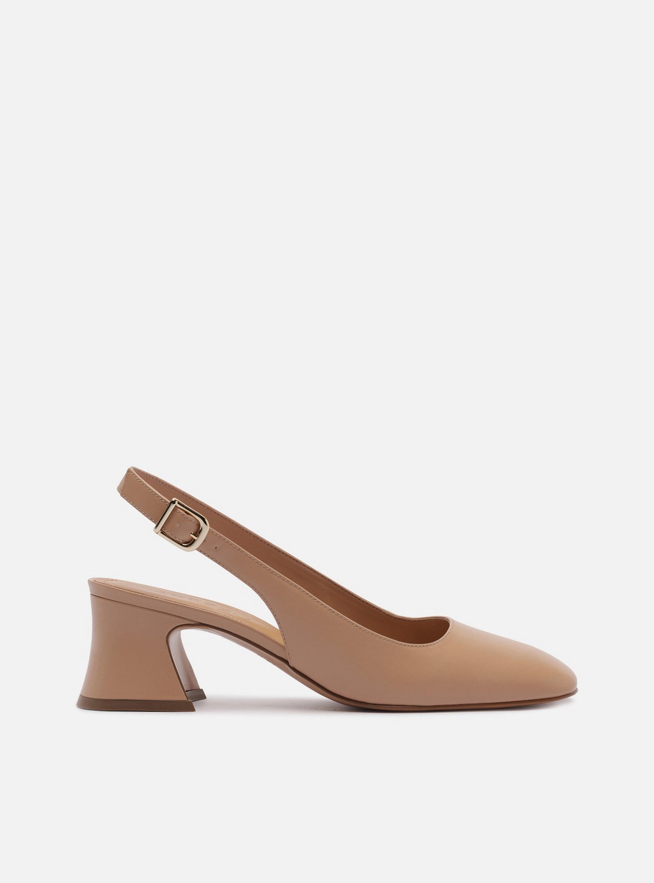 Scarpin Bege Couro Bloco Bico Quadrado Slingback — foto 1