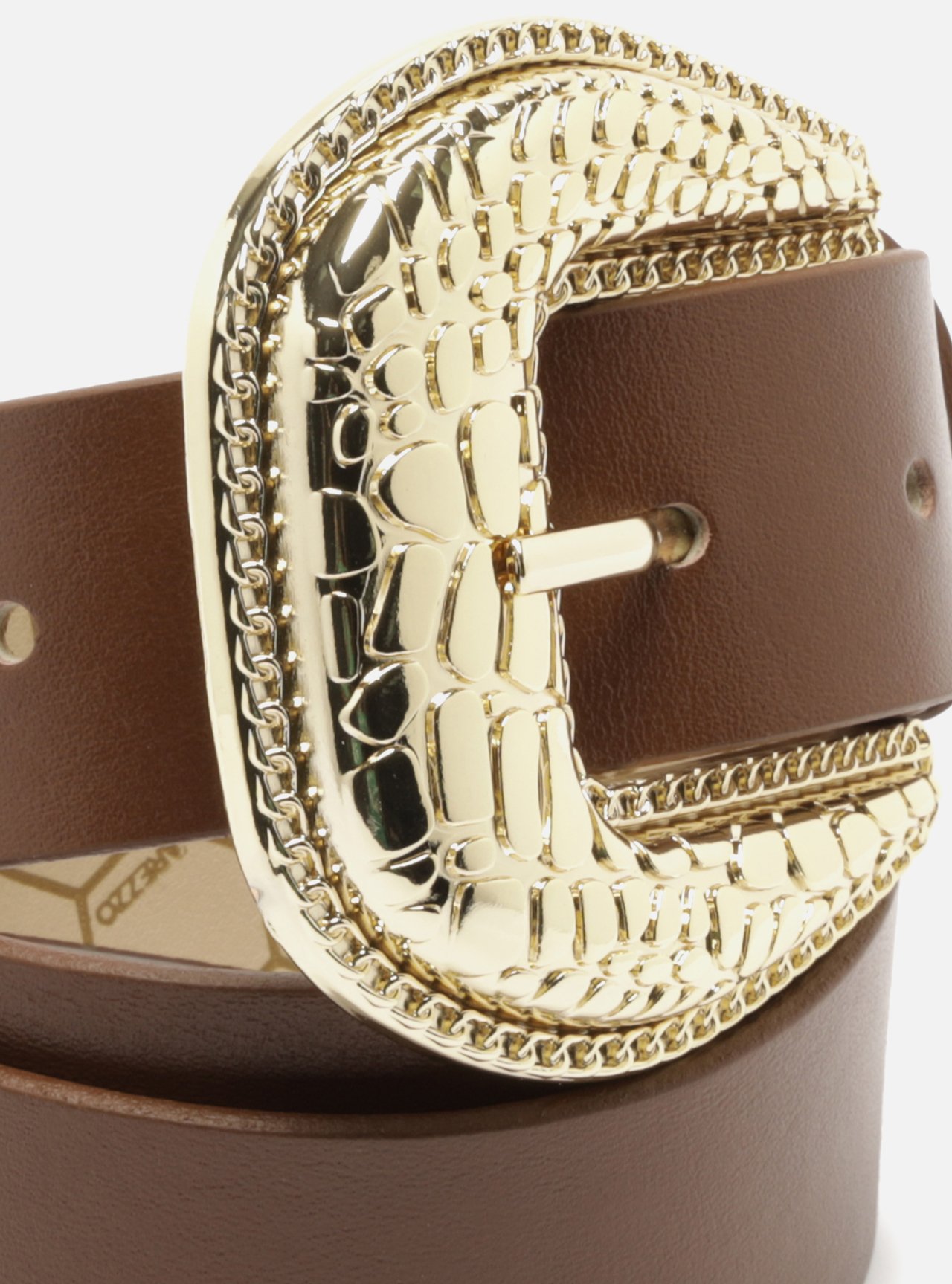 Cinto Marrom Couro Fivela Dourada Croco — foto 4