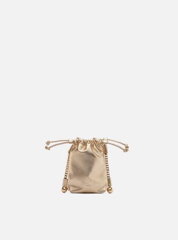 Arezzo — Mini Bag Dourada Couro Porta-Celular Corrente Esferas
