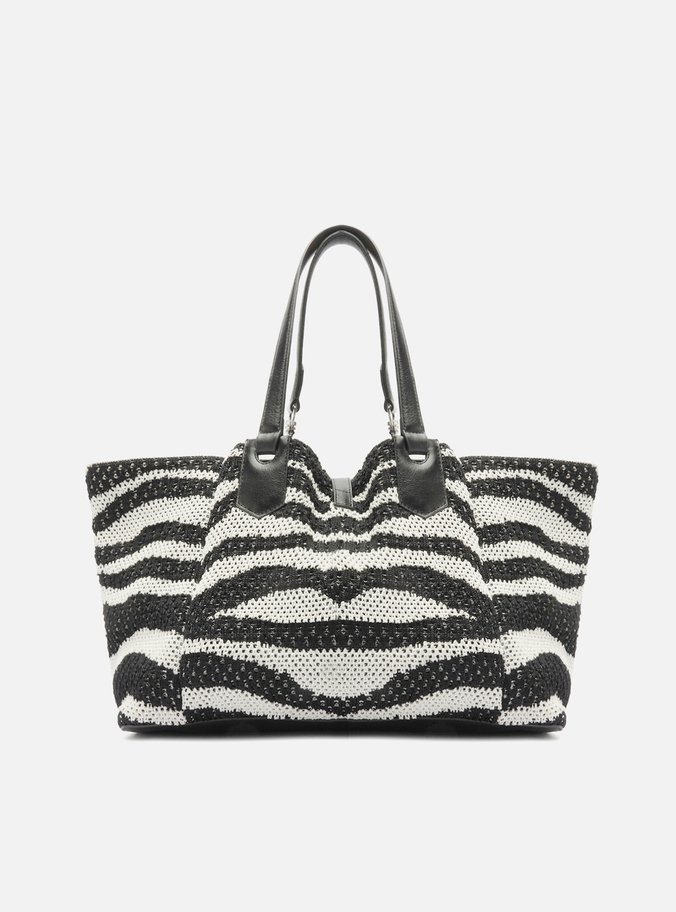 Bolsa Shopping Preta Crochê Grande Zebra