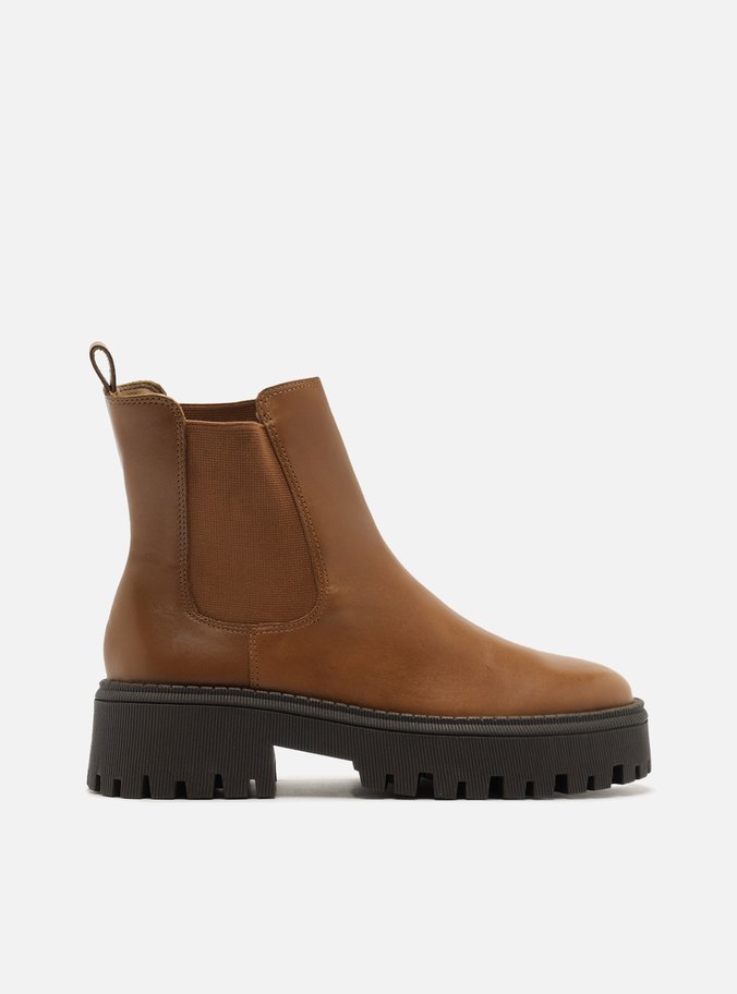 Bota Marrom Couro Cano Curto Salto Tratorado