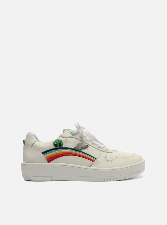 Tênis Branco Couro Flatform Bordados Fefe
