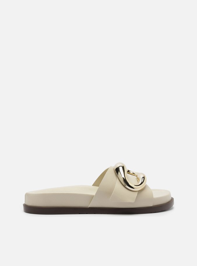 Rasteira Slide Off-White Couro Metal Orgânico
