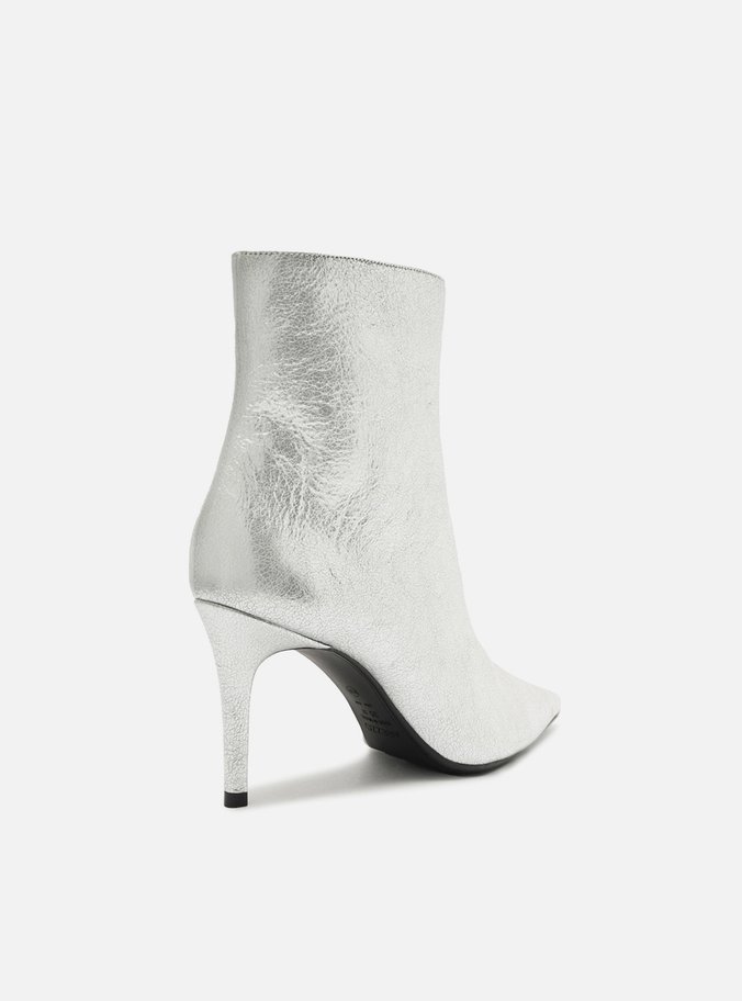 Bota Prata Couro Cano Curto Bico Fino