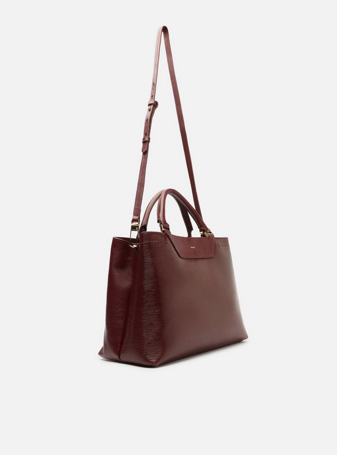 Bolsa Tote Vermelha Couro Textura Grande