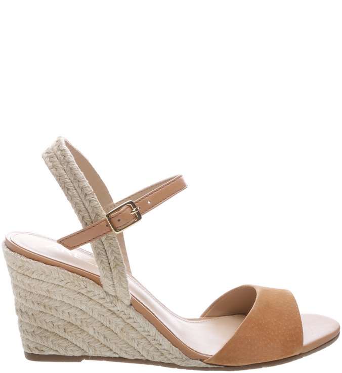 Sandália Suede Salto Anabela Melado