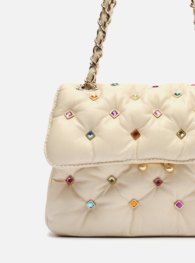 Bolsa Tiracolo Off-White Couro Mizz Stones Média