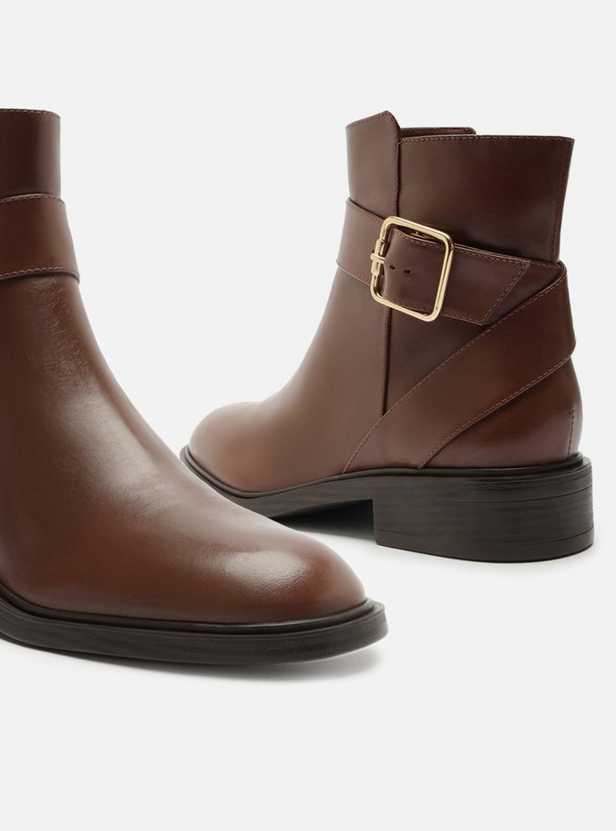 Bota Marrom Couro Cano Curto Tira Fivela