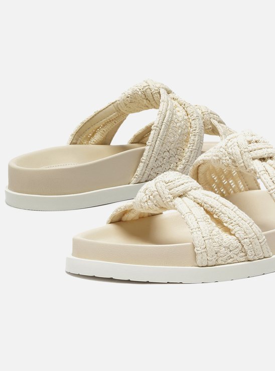 Rasteira Off-White Tecido Tiras Nós