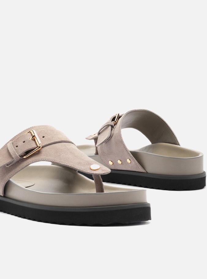 Sandália Papete Cinza Suede Tira Fivela