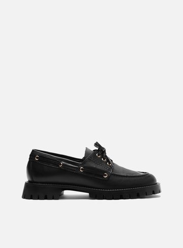 Mocassim Dockside Preto Couro Tratorado