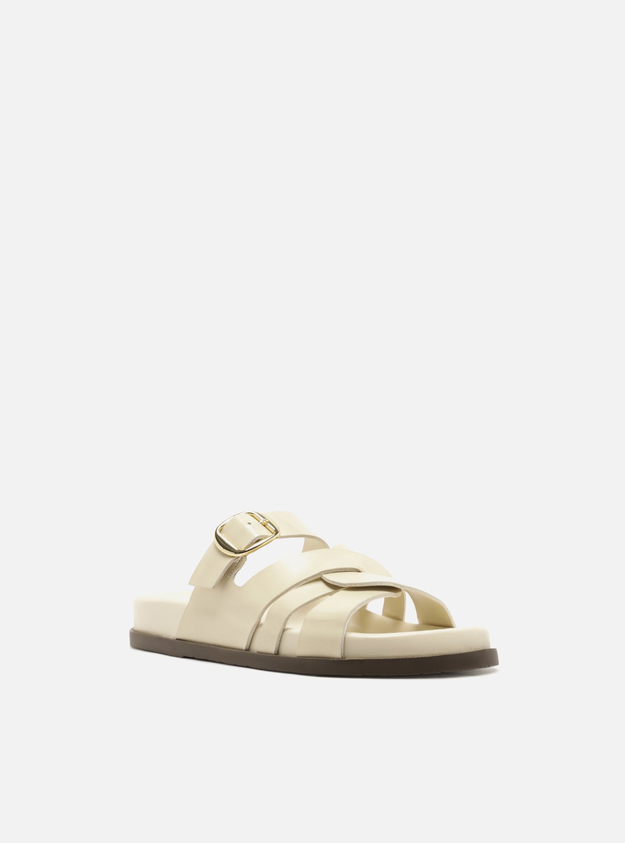 Sandália Papete Off White Couro Fivela Dourada — foto 2