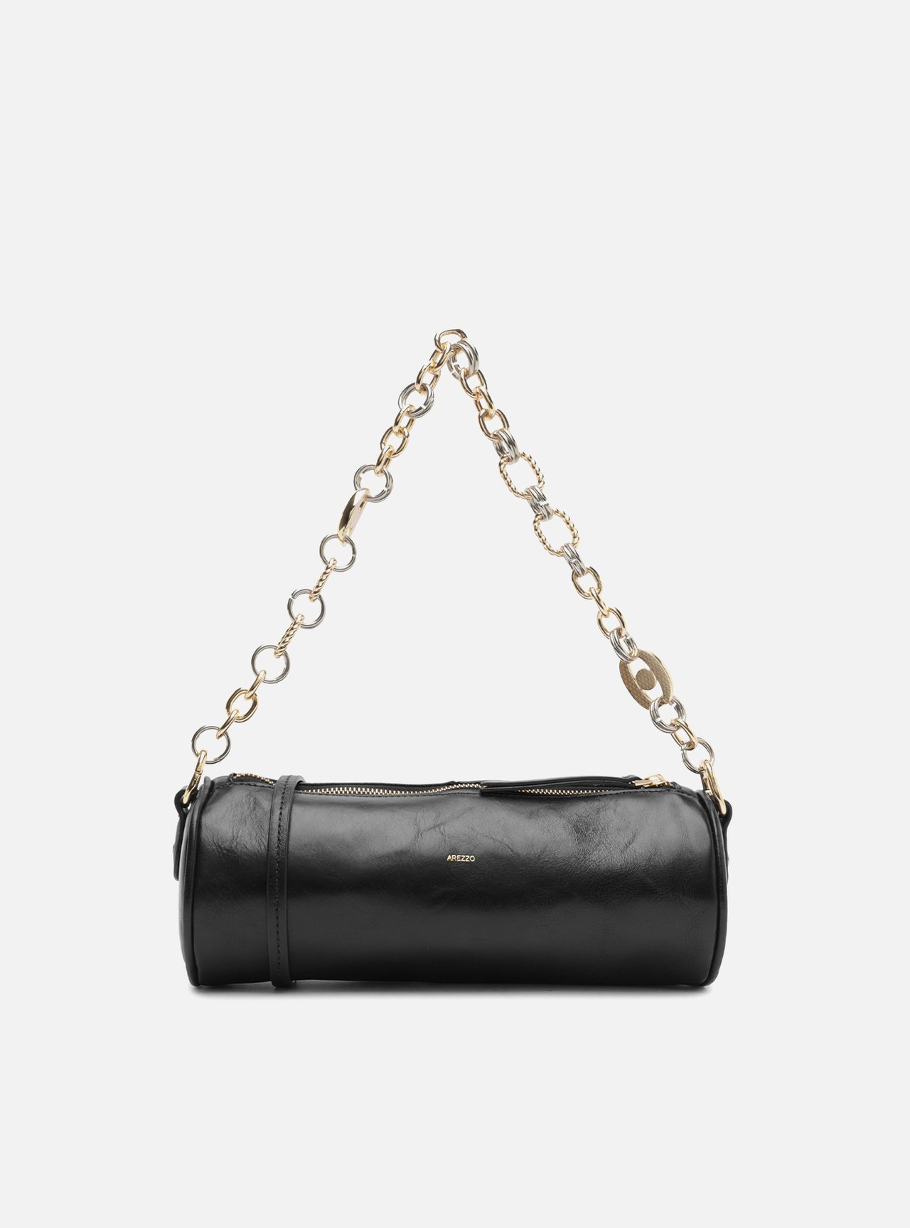 Bolsa Shoulder Preta Couro Média Corrente Elos — foto 3