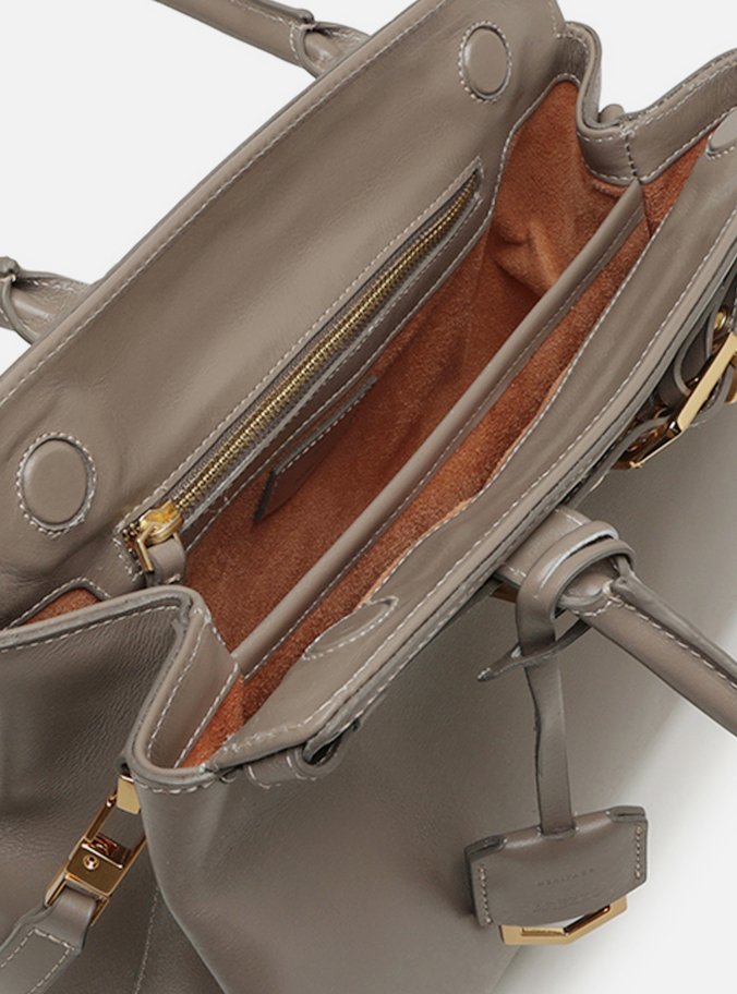 Bolsa Tote Cinza Couro Grande Bag Charm Victória