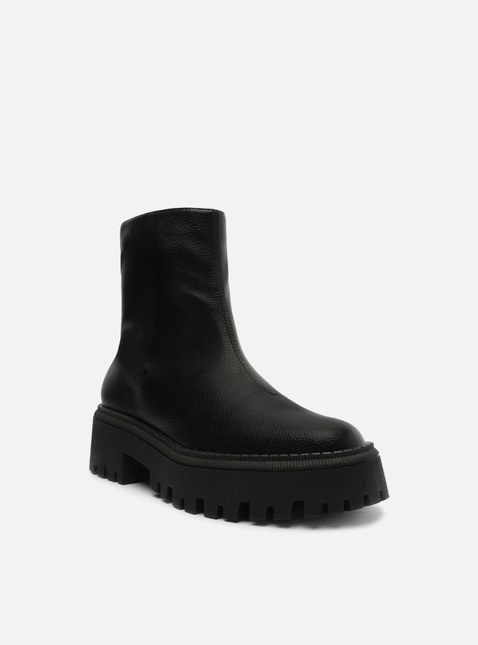 Bota Preta Cano Médio Tratorada Zíper