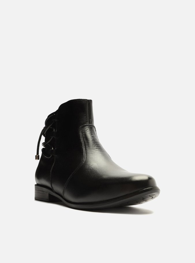Bota Preta Couro Cano Curto Tira Nó