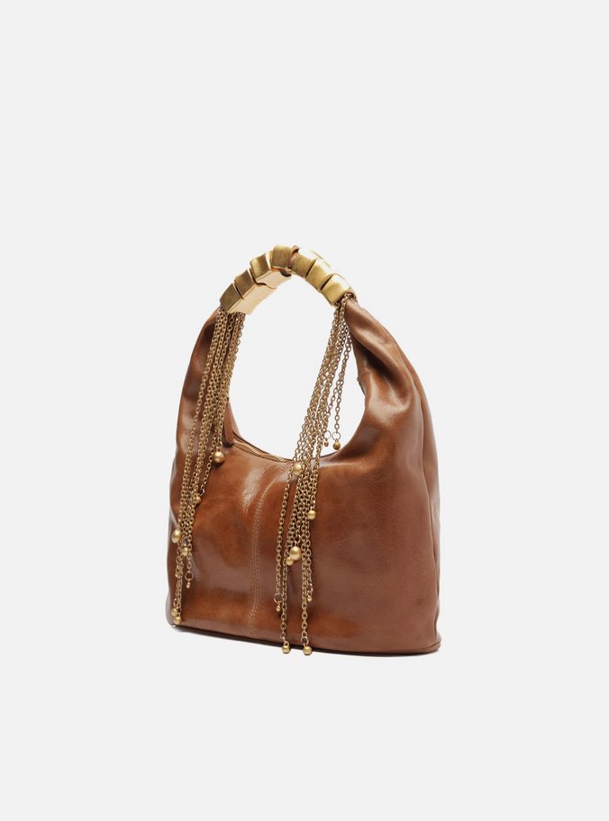 Bolsa Tiracolo Marrom Couro Média Alça Metais