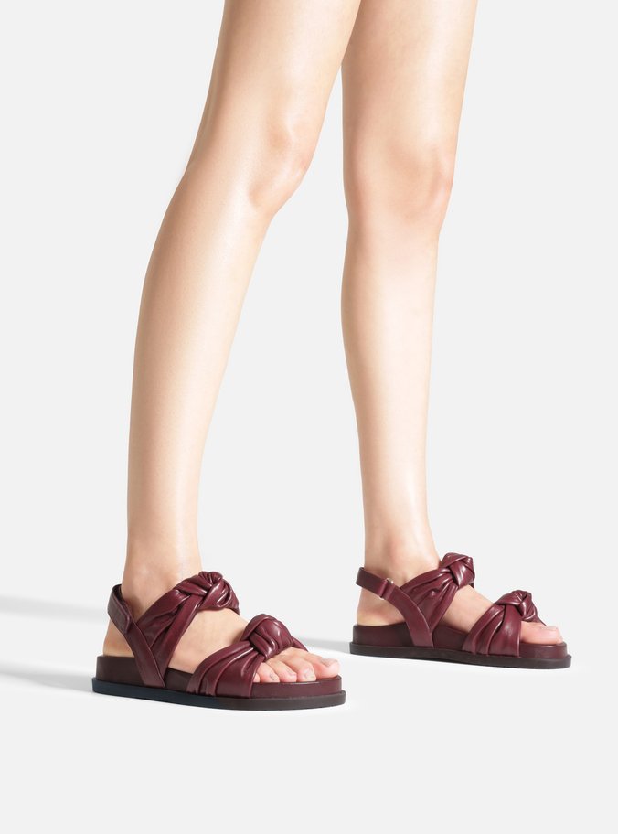 Sandália Papete Bordô Couro Nós Velcro