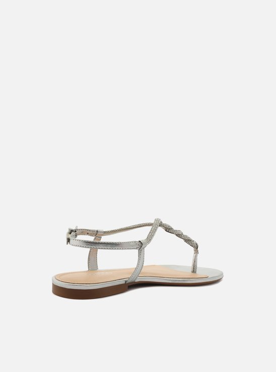 Rasteira Prateada Slim Pedraria Strass